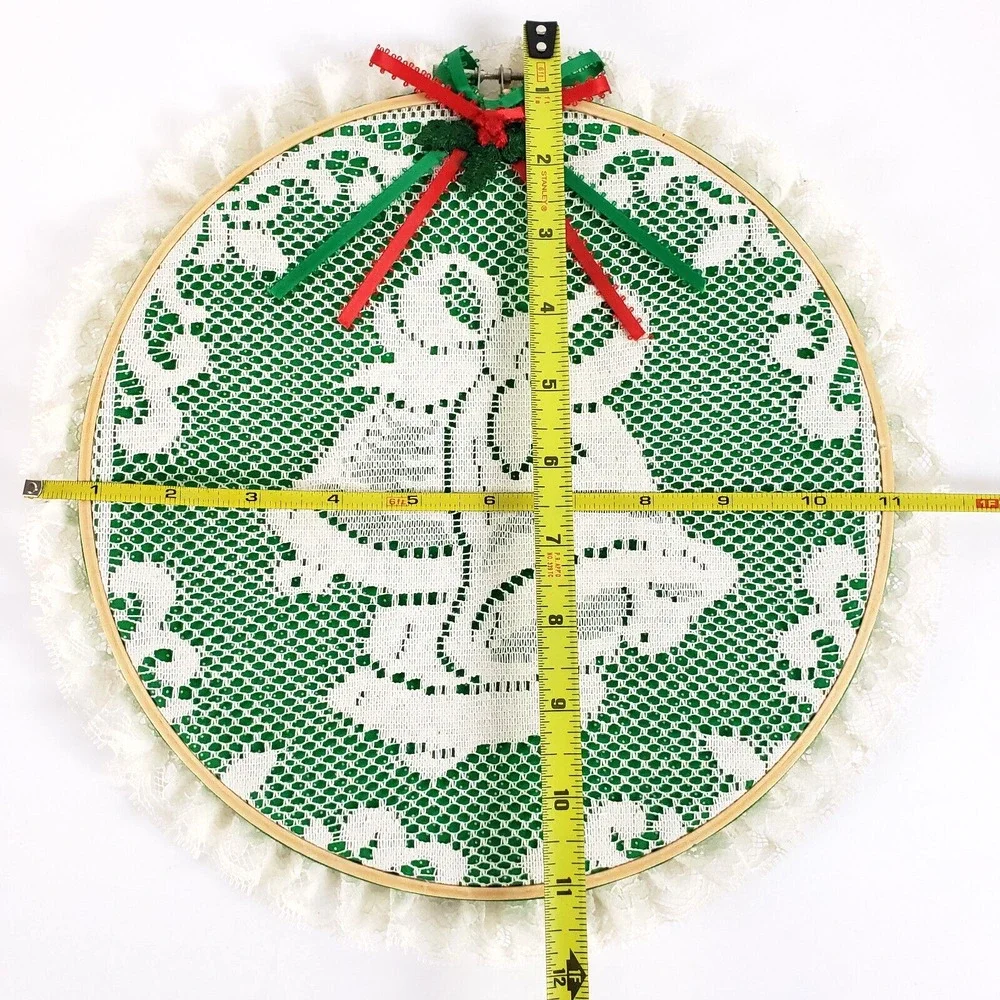 Handmade Christmas White Lace Jingle Bells Hoop Wall Art Vintage Xmas Decoration